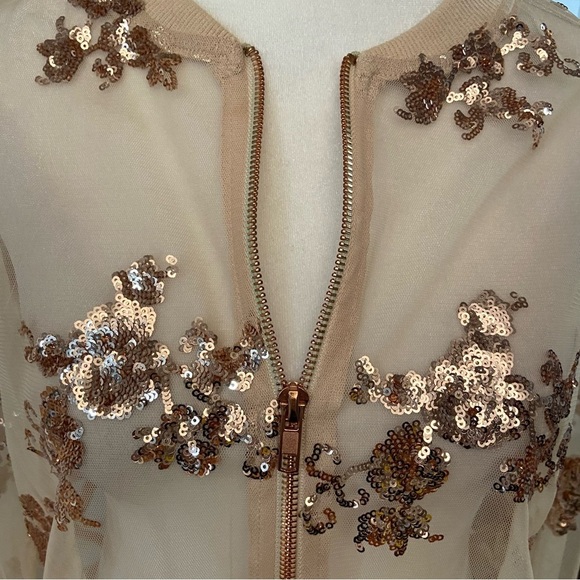 Windsor Tan Mesh Sequin Embellished Jacket Size S Gold Zipper Party Sparkle Fun - Picture 9 of 10